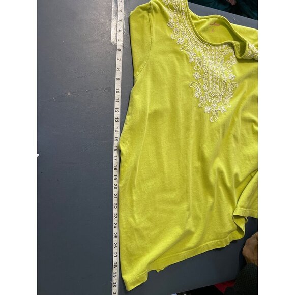 Woman Within Lime Green Embroidered 3/4 Sleeve Tunic Top Size 2X Boho Lagenlook - Picture 6 of 11